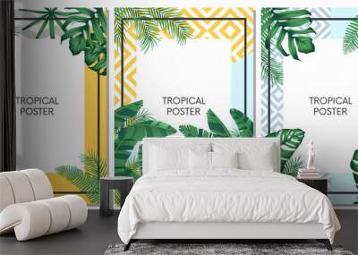 Summer tropical vector set design for cards, poster or flyer with exotic palm leaves Wall mural