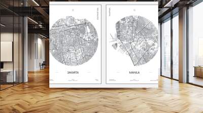 Travel poster, urban street plan city map Jakarta and Manila, vector illustration Wall mural