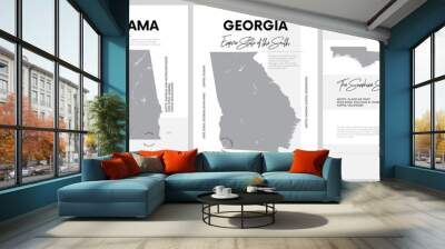 Vector posters with highly detailed silhouettes of maps of the states of America, Division South Atlantic and East South Central - Alabama, Georgia, Florida - set 10 of 17 Wall mural