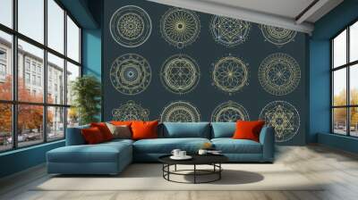 vector set of sacred geometric figures, dreamcatcher and mystic symbols, alchemical and spiritual si Wall mural