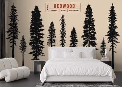 Redwood tree silhouette vector illustration hand drawn	 Wall mural