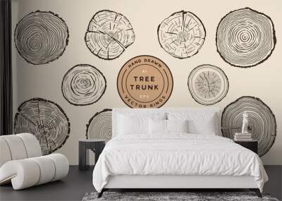 Wood Tree Trunk Rings - Hand Drawn Vector Set Wall mural