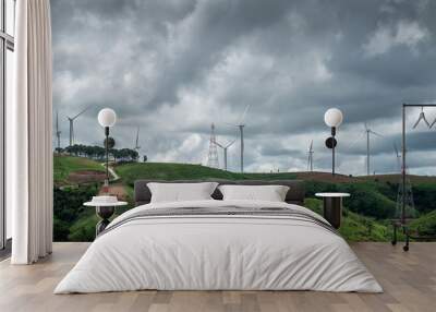 Landscape with Turbine Green Energy Electricity, Windmill for electric power production, Wind turbines generating electricity in mountains Wall mural