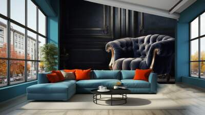 Luxury Blue Armchair in dark Interior in classic style, copy space Wall mural