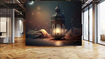 Ramadan Lantern and moon. Eid Mubarak Ramadan Kareem background. Generative ai illustration for Greeting card, site, banner, invitation, postcard for muslim holiday. Holy month Ramadan Kareem Wall mural