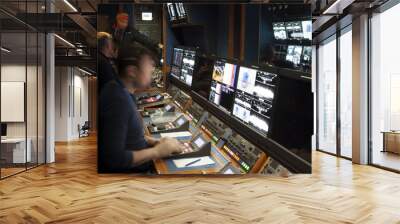 Television Broadcast Gallery. .button on the control panel television equipment Wall mural