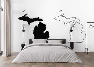 Michigan state silhouette, line style. America illustration, American vector outline isolated on white background Wall mural