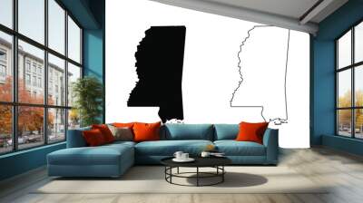 Mississippi state silhouette, line style. America illustration, American vector outline isolated on white background Wall mural