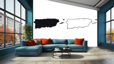 Puerto Rico map silhouette line country America map illustration vector outline American isolated on white background Wall mural