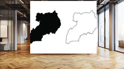 Uganda map silhouette line country Africa map illustration vector outline African isolated on white background Wall mural