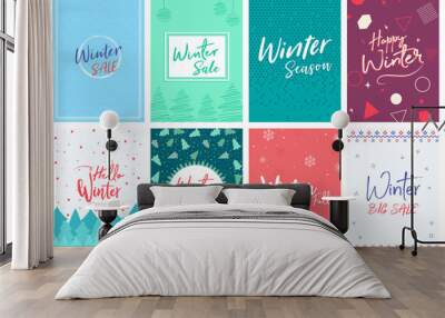 Winter Cover Flyer Banner poster template vector illustration Background greeting card set pack Wall mural