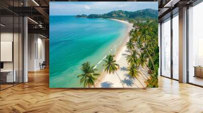 Sandy beach in Thailand. Palm trees, sea, sand. Bird's eye view. Wall mural