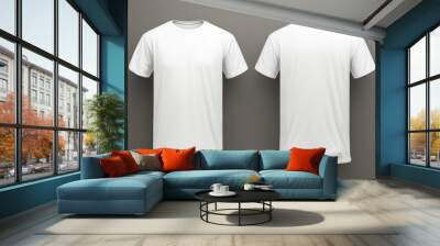 White male t shirt mockup front and back view for template design illustration Wall mural