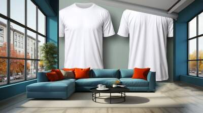 White male t shirt mockup front and back view for template design illustration Wall mural