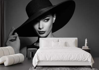 Black and white portrait of elegant woman Wall mural