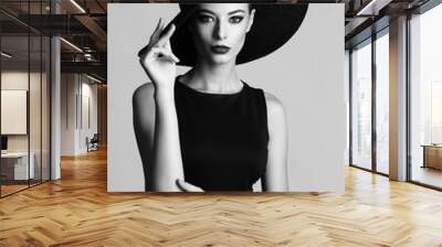 black and white portrait of elegant woman Wall mural