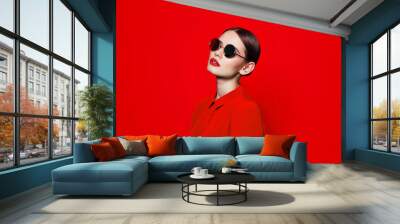 fashion model in sunglasses, beautiful young woman. Wall mural