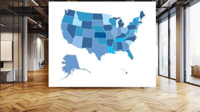 Map of United States of America, states outlined and colored Wall mural