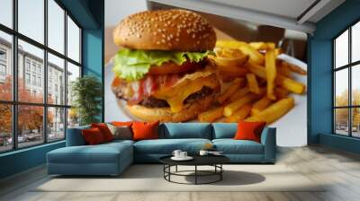 hamburger and french fries Wall mural