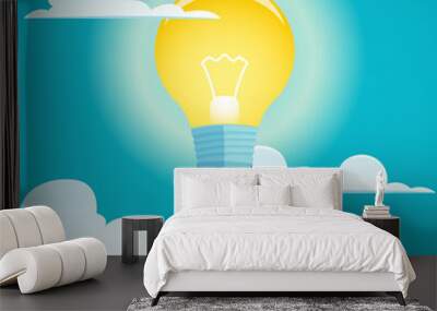 Businessman is flying on idea light bulb balloon. Vector stock illustration. Wall mural