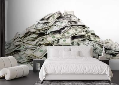 A large pile of American dollar bills isolated on a white background. Wall mural