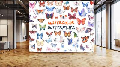 Vector illustration of watercolor butterflies isolated on white background Wall mural