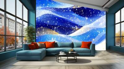 A bright blue abstract background with glittery accents is accented with a creative line art design Wall mural