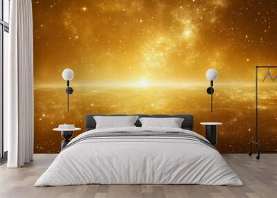 A stunning line art illustration of a fractal explosion star on a glossy gold background Wall mural