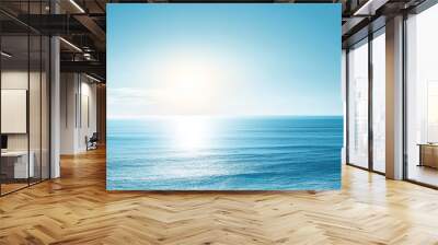 Abstract blue seascape background with calm water and bright glow in 3D, simple wallpaper in blue color Wall mural