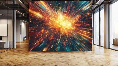 An explosive star design is featured on an abstract multicolored background Wall mural