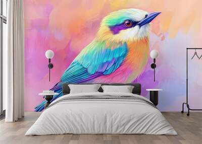 An illustration depicting a cartoon bluebird with a rainbow gradient design Wall mural