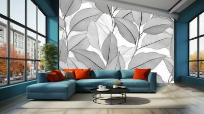 An illustration of a tropical leaf created with pencil and ink. Summer botanicals, pattern for textile decor and wallpaper design. Stock illustration. Wall mural