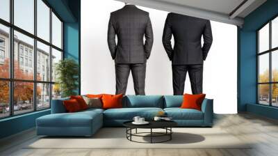 Back view of two suit-wearing businessmen on a white background Wall mural