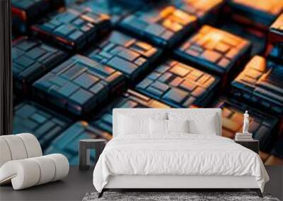 Background made of metal cubes, stock AI. 3D render. Wall mural