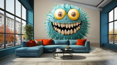 Fantasy illustration of a happy blue virus character created using AI Wall mural