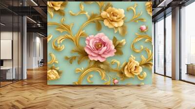 For sophisticated home interior classic decorations background with elegant floral patterns on a luxurious wallpaper. Wall mural