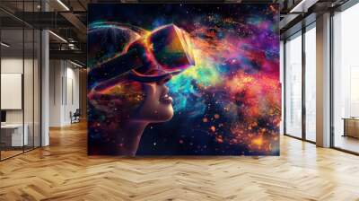 Generative AI with a woman wearing VR glasses in cyberspace Wall mural