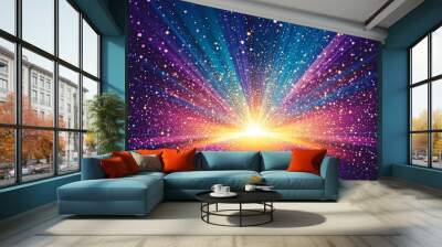 Illustration of an abstract ray background based on a futuristic lens flare with glowing particles and lines Wall mural