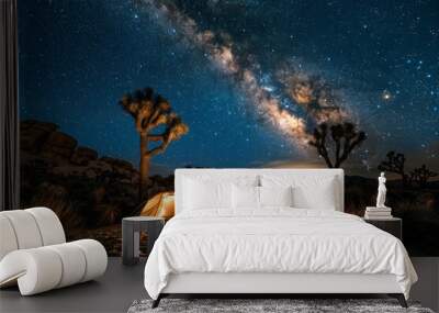 In the desert, a cozy campsite under starry skies was created using stock artificial intelligence Wall mural