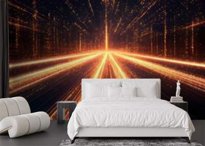 Light flares in a line art illustration Glowing streaks against a dark background Abstract shimmering lines back lit by a light source Wall mural