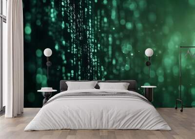 Matrix background with digital numbers and letters. Futuristic technology binary code and computer data, virtual internet network program, digit, coding, cyberspace, security pattern. Wall mural