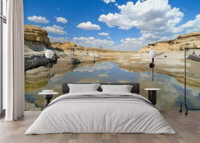 Reflections of fall colors in calm water and rock formations. Wall mural