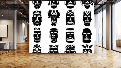 Set of tiki idols icons for web design. White background with bold tiki idols. Wall mural