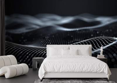 The futuristic black hexagon background. The futuristic honeycomb concept. Wave of particles. Three-dimensional rendering. Wall mural