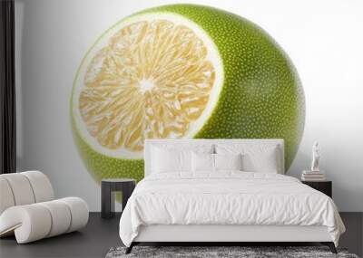 The Pomelo Citrus fruit is shown with its green leaf on white background in a close-up Wall mural