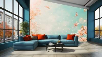 This high-quality stock image features pigeons, birds and sakura flowers as part of an abstract mural wallpaper Wall mural