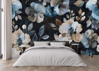 With a cloud background and seamless flower pattern, this pattern radiates elegance Wall mural