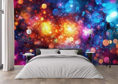 With glossy elements and dynamic lines, this abstract multicolored background features a line art illustration of a fractal explosion star Wall mural