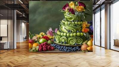 Yummy sweet vegan or vegetarian bake made from vegetables and fruits. Recipe for healthy raw desserts, homemade organically. Wall mural