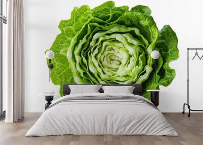 Close-up view of fresh lettuce, showcasing vibrant green leaves with intricate textures. Ideal for culinary promotions or healthy meal ideas. Transparent background png. Wall mural